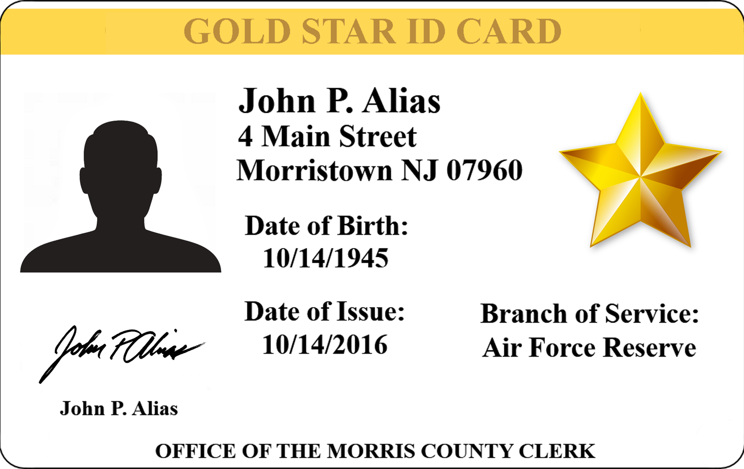 Front of Gold Star ID Card